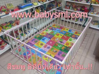คอกกั้นเด็ก กรงกั้นเด็ก PVC สีขาวสลับเขียว ราคาถูก  1.2 m x 1.9 m (เสื่อรองคลานขนาดเล็ก)