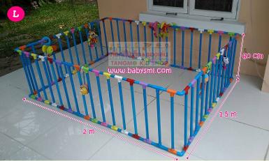 คอกกั้นเด็ก กรงกั้นเด็ก PVC สีฟ้าราคาถูก size L(1.5 m x 2 m)
