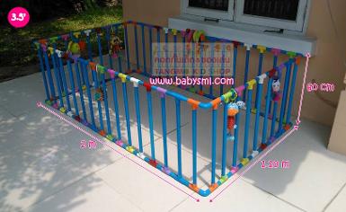 คอกกั้นเด็ก กรงกั้นเด็ก PVC สีฟ้าราคาถูก size 3.5 ฟุต (1.1 m x 2 m)