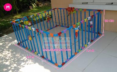คอกกั้นเด็ก กรงกั้นเด็ก PVC สีฟ้าราคาถูก size M(1.5 m x 1.5 m)