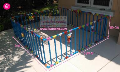 คอกกั้นเด็ก กรงกั้นเด็ก PVC สีฟ้าราคาถูก size 6 ฟุต(1.9 m x 2 m)