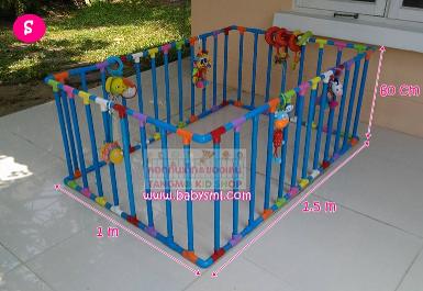 คอกกั้นเด็ก กรงกั้นเด็ก PVC สีฟ้าราคาถูก size S(1 m x 1.5 m)