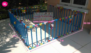 คอกกั้นเด็ก กรงกั้นเด็ก PVC สีฟ้าราคาถูก size XL(2 m x 2 m)